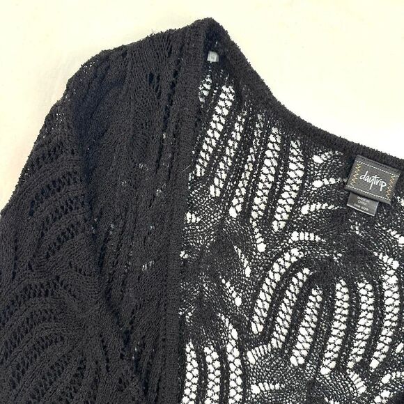 Daytrip Black Bat Wing Flowy Drapey Loose Open Knit Cardigan Botanical One Sz - Picture 3 of 4